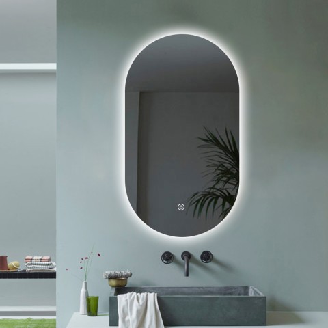 Espejo de baño moderno con iluminación trasera ovalada de 50x80cm luces led Konughs M Promoción