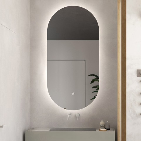 Espejo ovalado moderno de baño retroiluminado led 60x100 cm Konughs XL Promoción