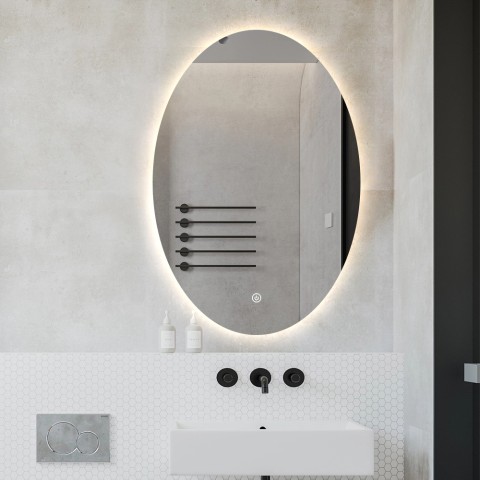 Espejo de baño ovalado moderno con led 50x70 cm retroiluminado Sodin M Promoción