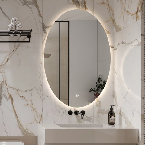 Espejo de baño ovalado 60x80 cm con luces led retroiluminado Sodin L Promoción