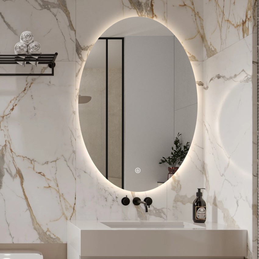 Espejo para baño ovalado 60x80cm con luces led retroiluminado Sodin L Promoción Espejo para baño ovalado 60x80cm con luces led retroiluminado Sodin L Promoción