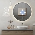 Espejo de baño redondo con led  70 cm retroiluminado con marco negro Laugarv L Rebajas