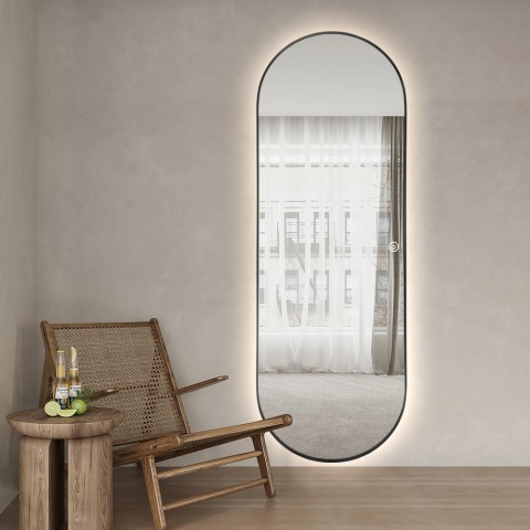Espejo ovalado de pared para salón 65x170cm retroiluminado marco Reyk Promoción