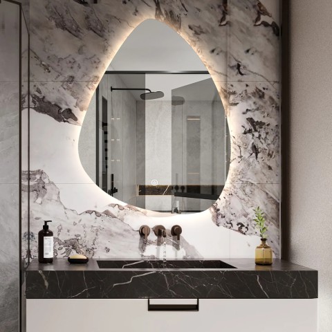 Espejo retroiluminado para baño 60x80 cm diseño led en forma de gota Vmidur L Promoción