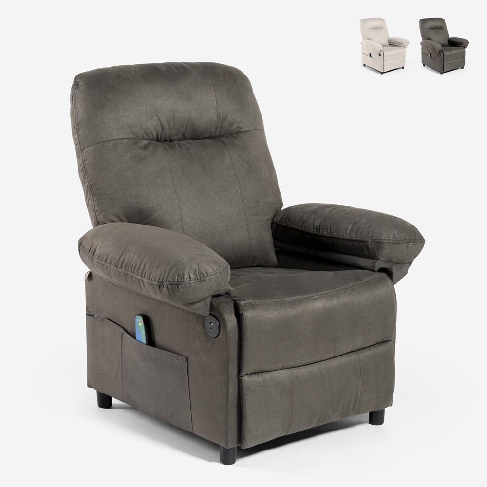 Sillón de relax reclinable con masaje, USB y reposapiés Noemi