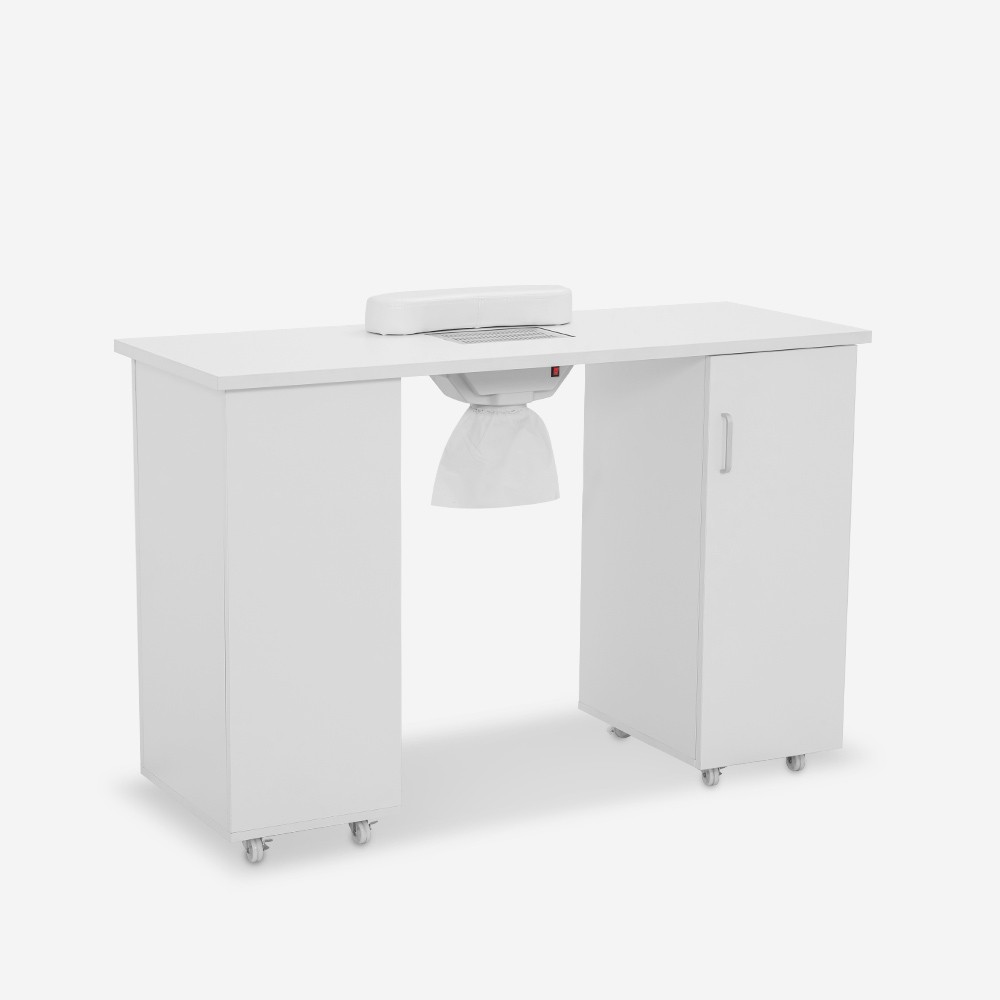 Mesa para manicura de esteticista con aspirador, 2 estantes y ruedas Papaya