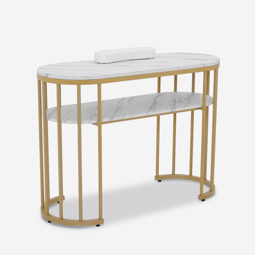 Mesa de manicura efecto mármol blanco metal dorado 110x45x80 cm Monika