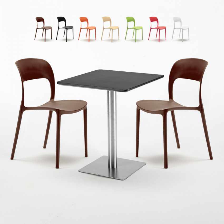 Mesa Cuadrada 60x60 cm Base de Acero y Tablero Negro y 2 Sillas De Colores Restaurant Pistachio Descueto Mesa Cuadrada 60x60 cm Base de Acero y Tablero Negro y 2 Sillas De Colores Restaurant Pistachio Descueto
