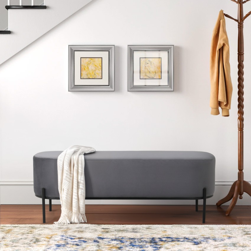   Puff reposapiés banqueta recibidor de diseño de terciopelo gris Monet Promoción 