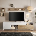 Mueble TV moderno blanco madera con cajón y 2 puertas 241x42x67cm Clere Modelo