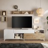 Mueble TV moderno blanco madera con cajón y 2 puertas 241x42x67cm Clere Modelo