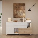 Aparador de cocina y sala de estar 2 puertas 2 cajones madera blanca 181x42x94 cm Kamie 