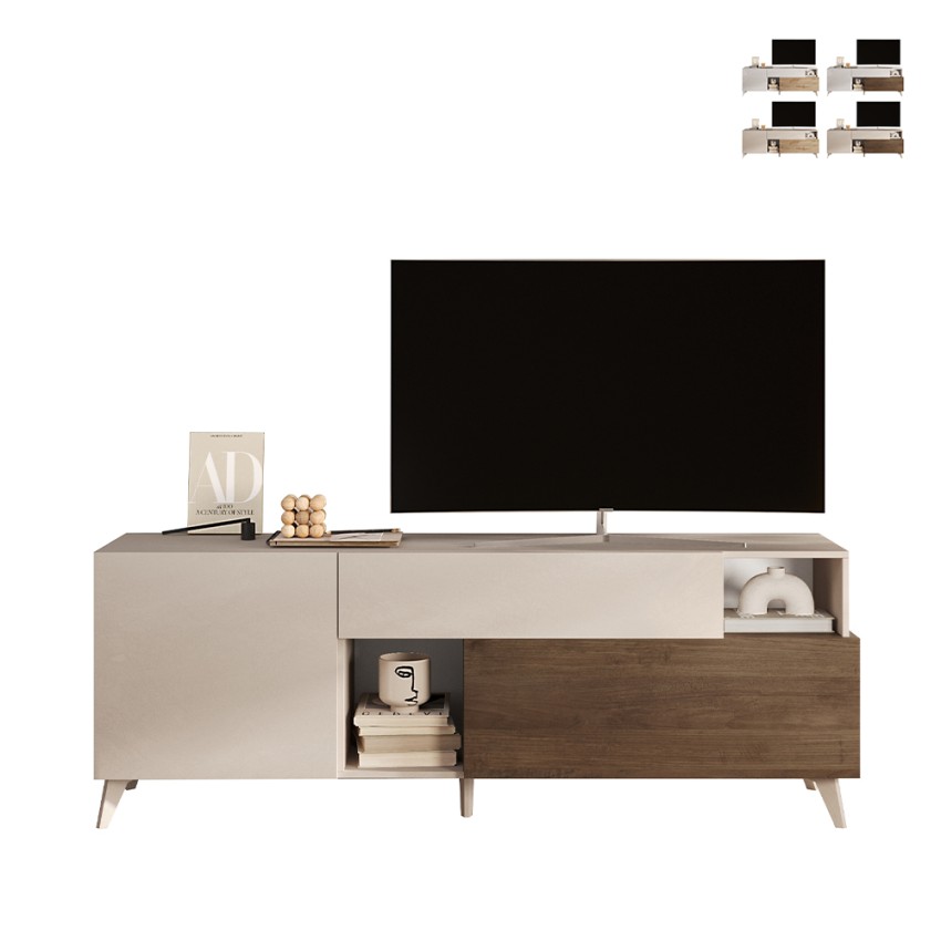 Mueble TV moderno de madera blanca con cajón y 2 puertas 181x42x67cm Edwin Rebajas