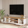Juego de mueble TV con 3 estantes y mesa centro de madera color blanco 3, diseño moderno Award Descueto