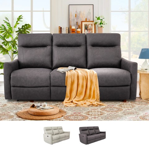 Sofá 3 plazas relax reclinable manual en similpiel moderno gris Kiros Promoción