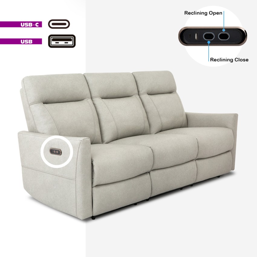 Sofá de 3 plazas con mecanisco de relax eléctrico, reclinable y 2 puertos USB en polipiel Jovit Promoción