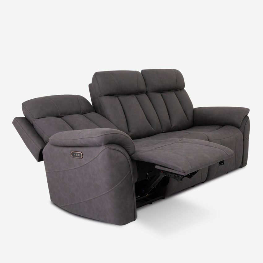 Sofá de 3 plazas moderno con mecanismo relax eléctrico, respaldo reclinable y 2 tomas USB Savys Promoción