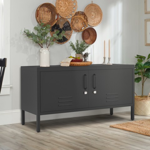 Mueble para TV estilo industrial metal negro 2 puertas 115x40x60cm Tronador Promoción