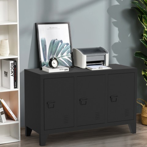 Mueble de TV de metal negro estilo industrial 3 puertas Yasur Promoción