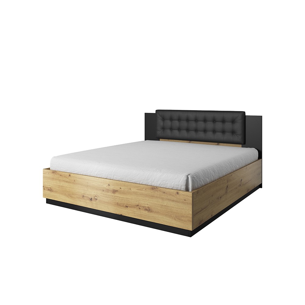 Cama francesa de plaza y media con almacenamiento 140x200 cm roble negro Seuvard