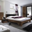 Cama de matrimonio 160x200 cm con 2 mesitas de noche de roble negro y somier de lamas Kivel Venta
