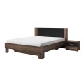 Cama de matrimonio 160x200 cm con 2 mesitas de noche de roble negro y somier de lamas Kivel Promoción