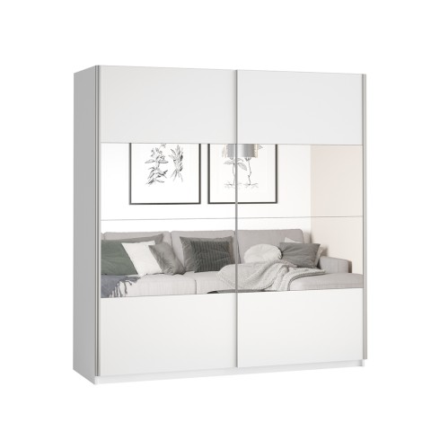 Armario blanco para dormitorio con puertas correderas y espejo 180x60x210 cm Sidey Promoción