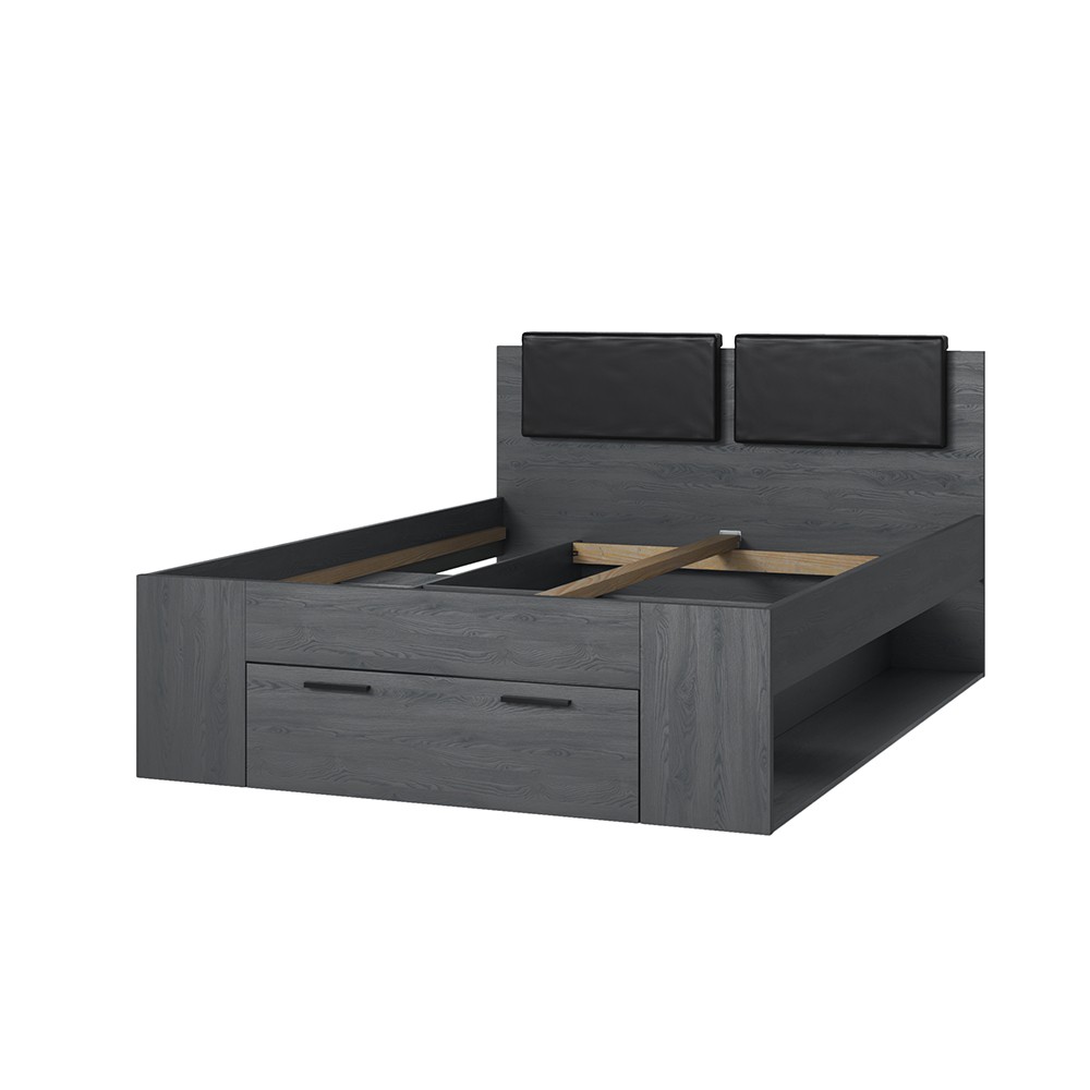 Cama de plaza y media de 140x200cm color roble oscuro con cajón de almacenamiento Anthe