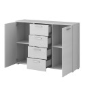 Cómoda de dormitorio con 4 cajones y 2 puertas de madera color blanco 132x38x93 cm Lemere Oferta
