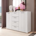 Cómoda de dormitorio con 4 cajones y 2 puertas de madera color blanco 132x38x93 cm Lemere Promoción