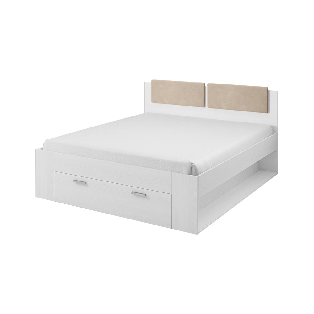 Cama con almacenamiento de plaza y media francesa 140x200cm color roble claro Gany