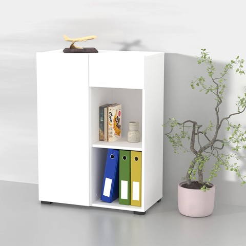 Mueble de almacenaje de oficina blanco puerta cajón estante 65x35x89 cm Maelis Promoción