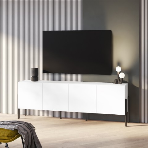 Diseño minimalista moderno de TV móvil blanco 4 puertas 200x40x69cm Gardon Promoción