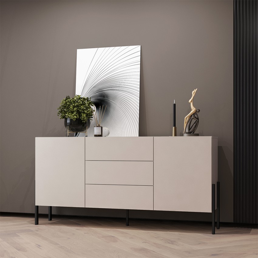 Aparador moderno beige para salón y cocina con 3 cajones y 2 puertas 184x40x89cm Sibel Promoción Aparador moderno beige para salón y cocina con 3 cajones y 2 puertas 184x40x89cm Sibel Promoción