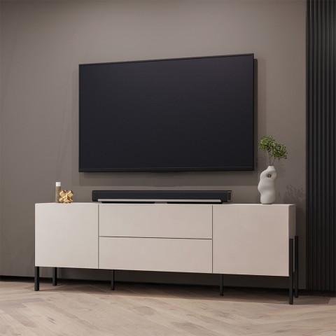 TV móvil  2 cajones 2 estilos minimalista beige moderno Kaylus. Promoción
