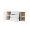 Aparador blanco moderno para el salón con 3 cajones y 2 puertas 140x35x63 cm Mehdi Rebajas