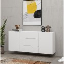 Aparador blanco moderno para el salón con 3 cajones y 2 puertas 140x35x63 cm Mehdi Descueto