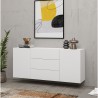 Aparador blanco moderno para el salón con 3 cajones y 2 puertas 140x35x63 cm Mehdi Descueto