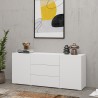 Aparador blanco moderno para el salón con 3 cajones y 2 puertas 140x35x63 cm Mehdi Promoción