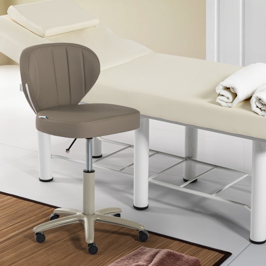 Taburete de esteticista oficina recepción ajustable ruedas respaldo Akiko Promoción
