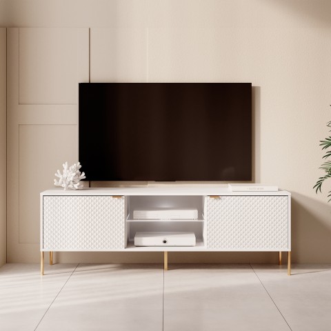 Mueble TV diseño moderno de 160 cm blanco con 2 puertas y luz LED Sancy Promoción