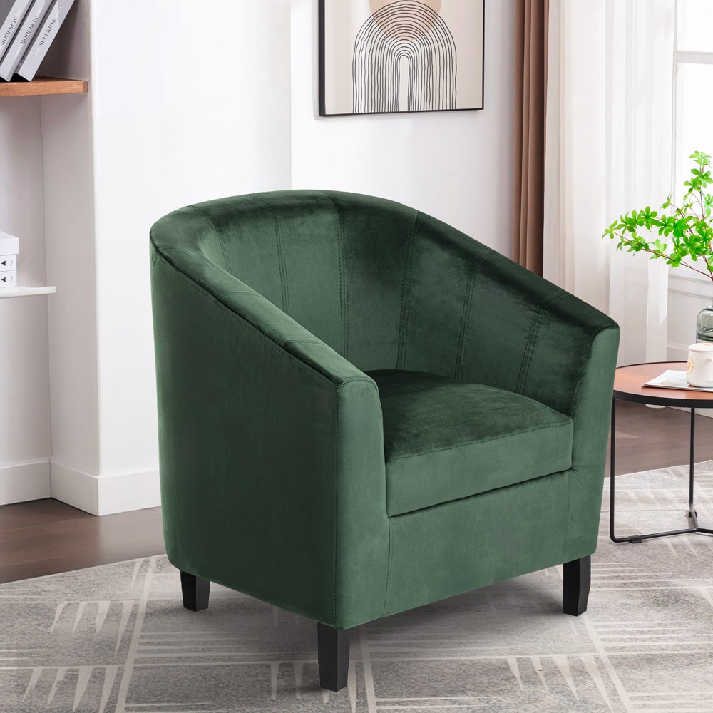 Sillón Club clásico para salón en tela de terciopelo verde Cookie Lux