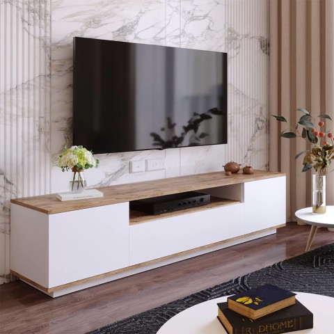 Mueble TV de diseño moderno para el salón,  180 cm y 3 puertas color blanco madera Nirrat Promoción