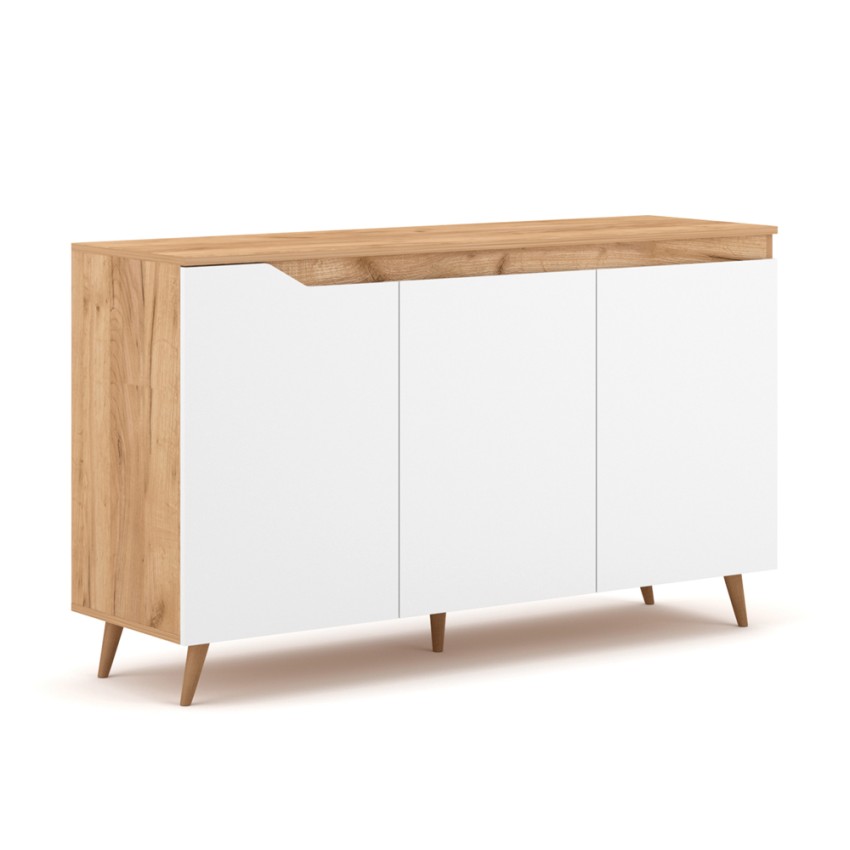 Aparador para el salón 140 cm moderno de madera con 3 puertas color blanco escandinavo Talon Promoción Aparador para el salón 140 cm moderno de madera con 3 puertas color blanco escandinavo Talon Promoción