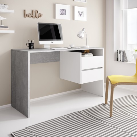 Escritorio oficina diseño con 2 cajones blanco moderno gris Riley Promoción