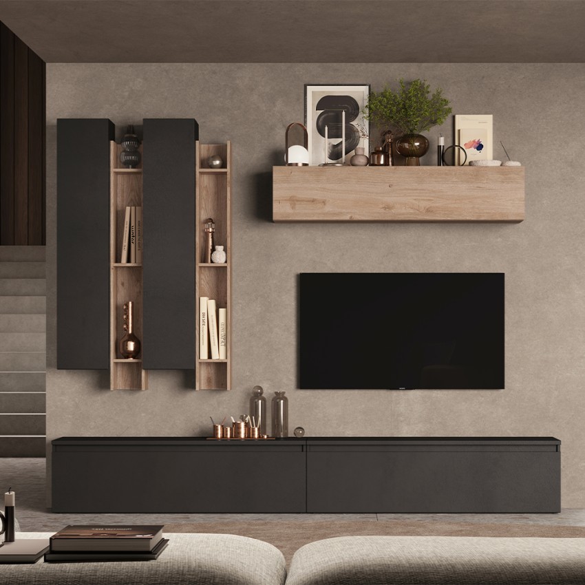 Mueble de pared para TV diseño moderno en madera con librería Infinity 04 Promoción