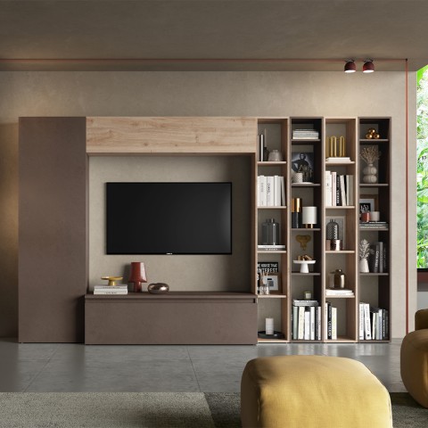 Conjunto moderno para TV y librería de madera blanco y gris Infinity 10 Promoción