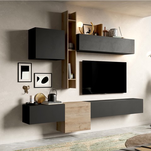 Centro de entretenimiento flotante de diseño moderno en madera gris Infinity 12A Promoción