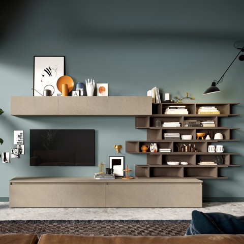 Centro de entretenimiento contemporáneo con mueble para TV y estanterías Infinity 13 Promoción