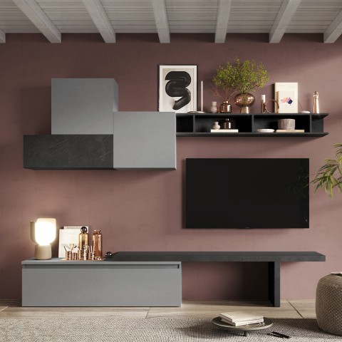 Mueble de pared moderno gris negro con estantes flotantes Infinity 15 Promoción